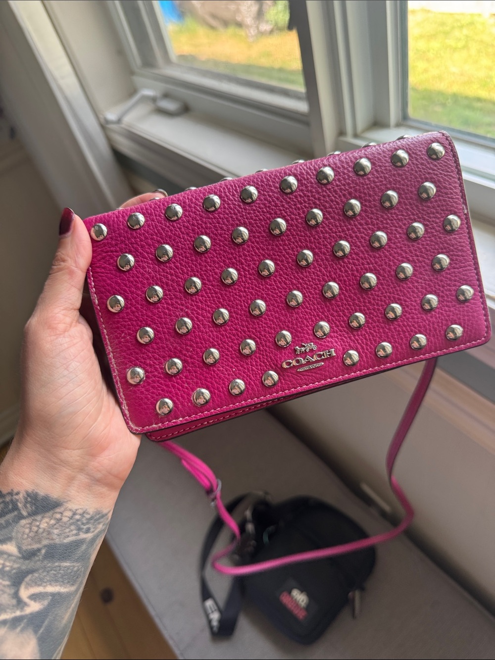 Coach Pink Studded Leather Crossbody